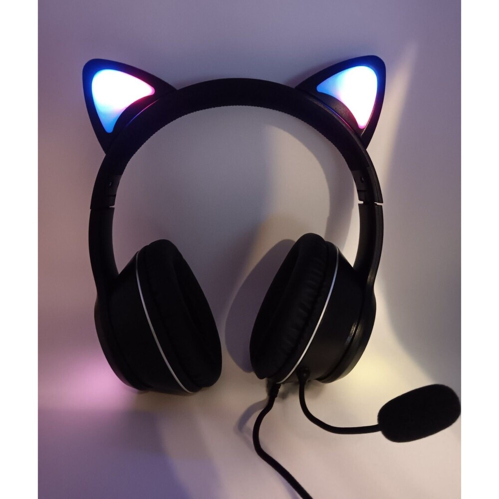 RGB Flashing Cat Ear Wired Stereo Headphones - Model B22A